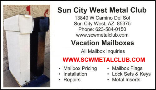Sun City West Metal Club Mailbox Business Card